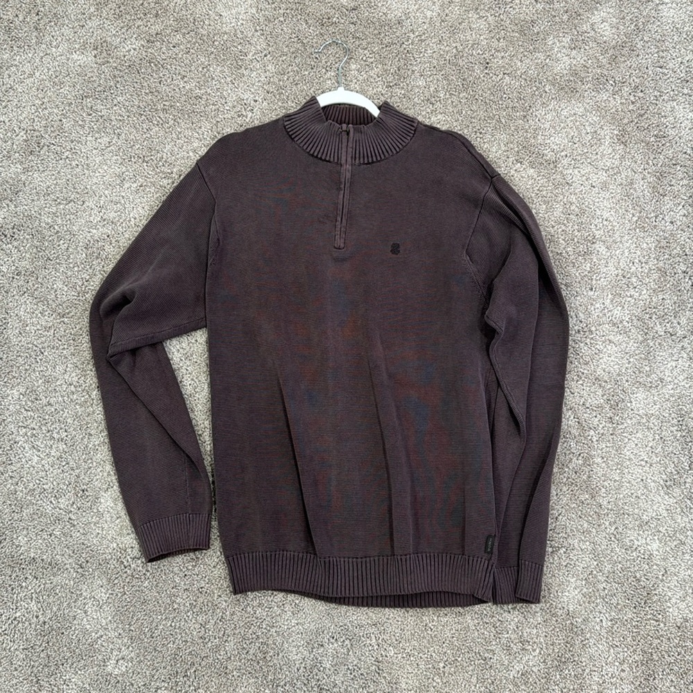 Brown IZOD Luxury Sport Vintage Wash Quarterzip Sweatshirt Size Large
